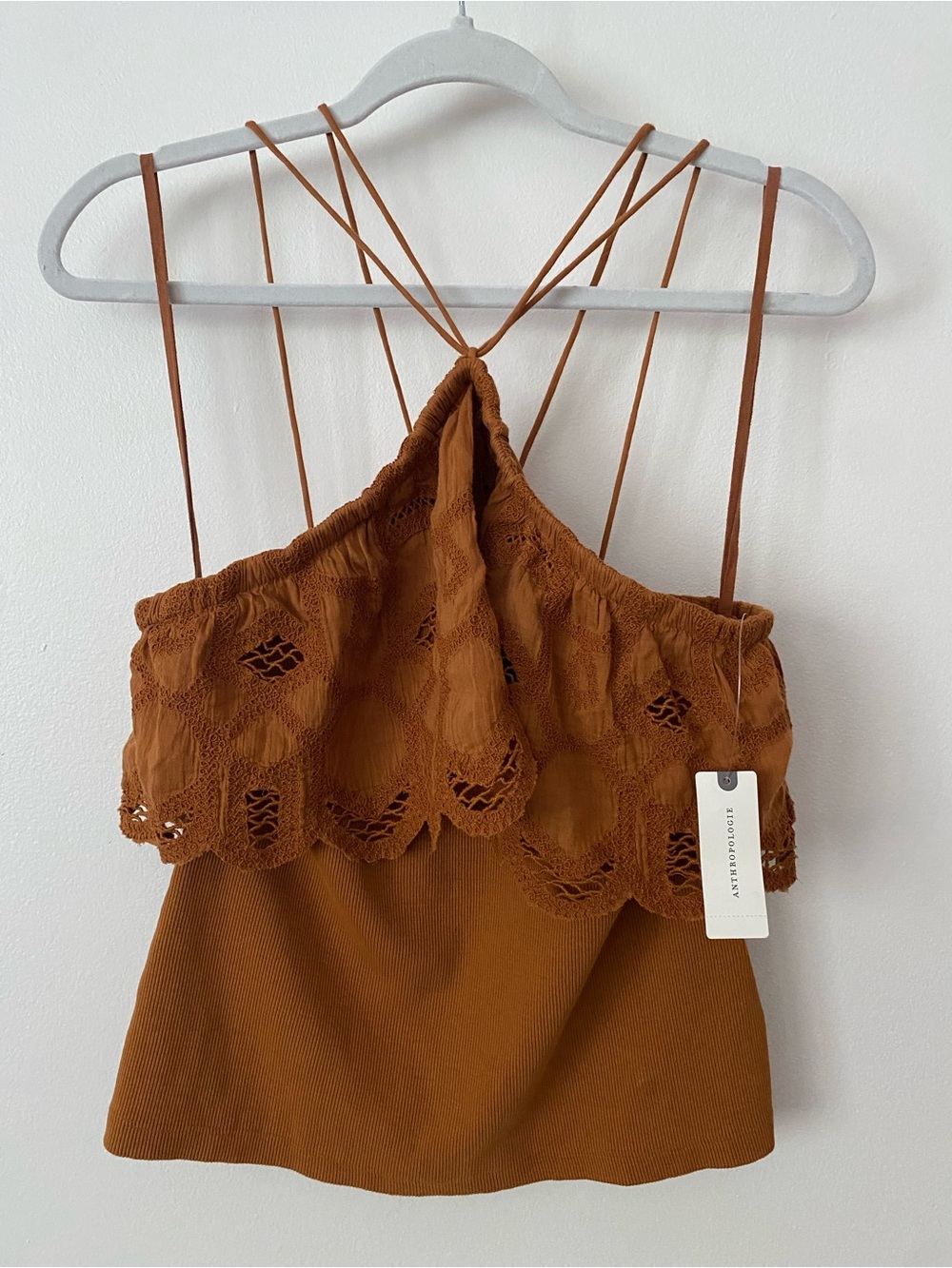 Anthropologie Rust Brown Lace-Trim Strappy Camisole